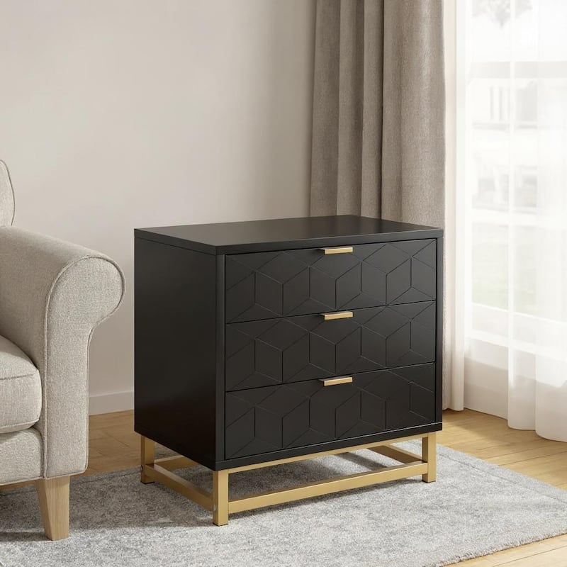3 Drawer Dresser, with Metal Legs and Gold Handles