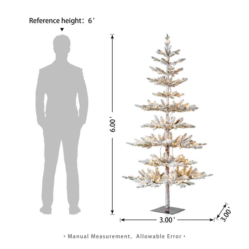 Glitzhome 6ft/7ft/9ft Deluxe Pre-Lit Flocked Slim Fir Artificial Christmas Tree with Warm White Lights
