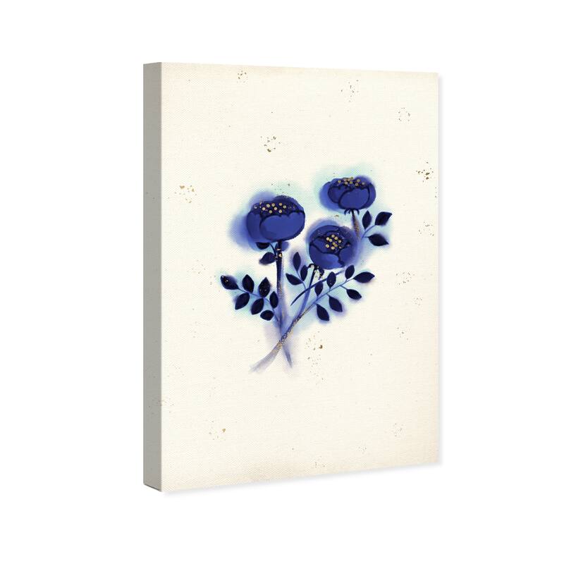 Wynwood Studio Canvas Floral and Botanical Simply Blue Peonies Blue and Dark Blue Rustic Wall Art Canvas Print