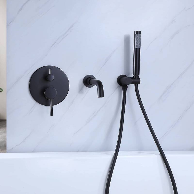 Wall Mount Tub Faucet With Hand Shower Single Handle Bathroom Roman Bathtub Faucets Modern Tub Filler With Handheld Shower