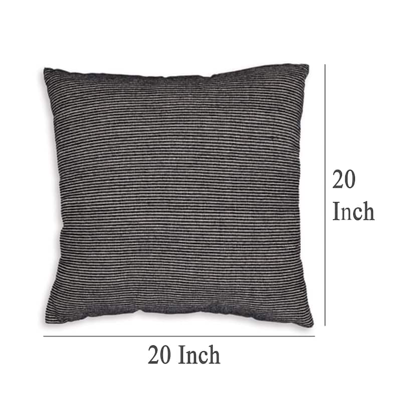 Square Accent Throw Pillow, 20 Inch, Striped Black Cotton, Gray Brown