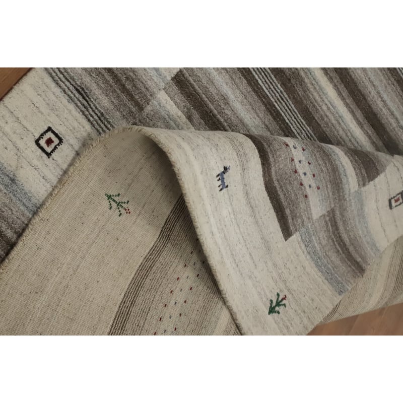 Hand Knotted Oriental 100% Wool Carpet Tribal Animal Pictorial Beige & Ivories Gabbeh Area Rug - 7' 8'' X 5' 4''