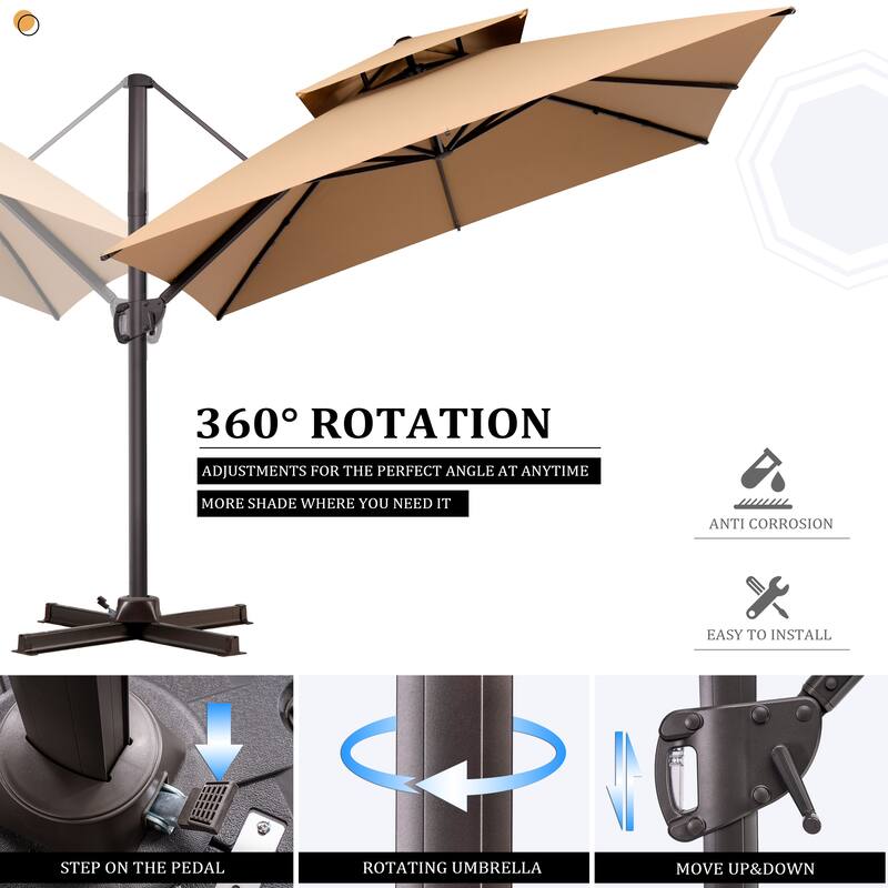 Pellebant Outdoor 10 FT Square Cantilever Patio Umbrella with Wheel Base