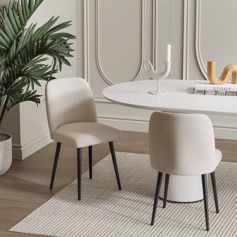 2Pcs Upholstered Dining Chairs Modern Fabric Kitchen Chairs with Padded Seat & Sturdy Metal Legs Side Chairs