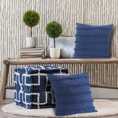 Sevita Deep Blue Overtufted Solid Throw Pillow