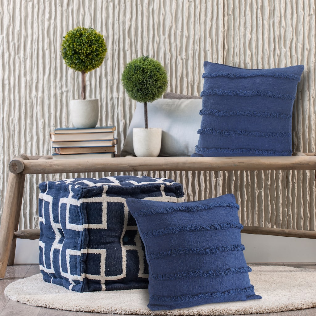 Sevita Deep Blue Overtufted Solid Throw Pillow