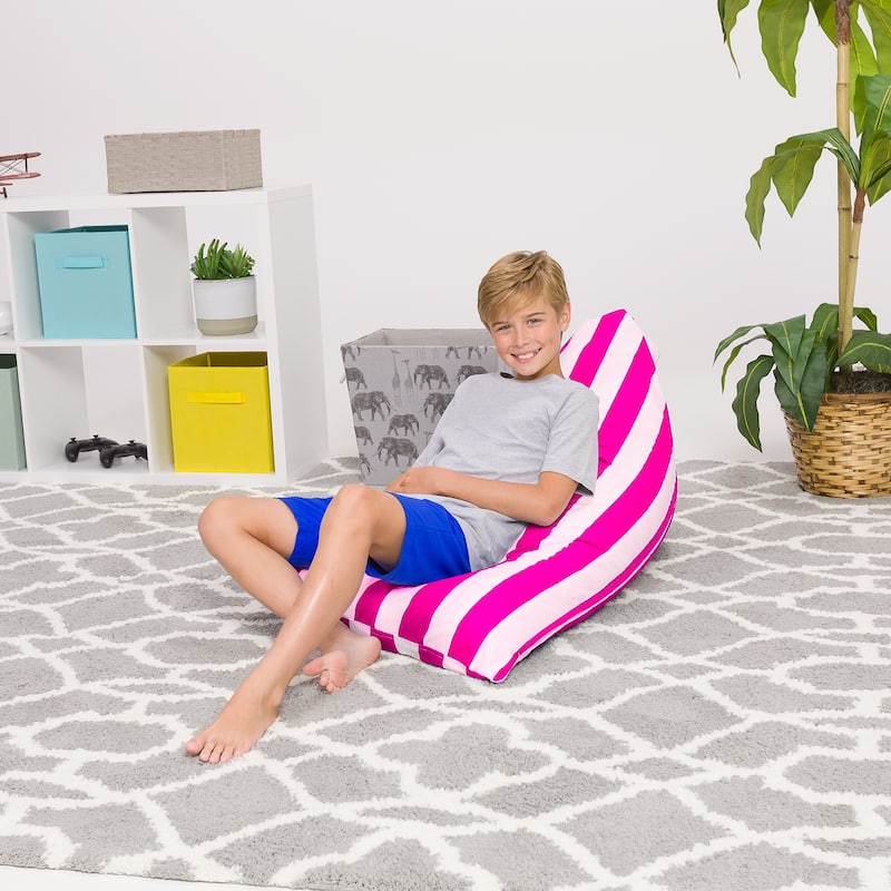 Multicolor Premium Bean Bag Twist Chair - Medium 100L Size - Canvas Stripes Pink and White