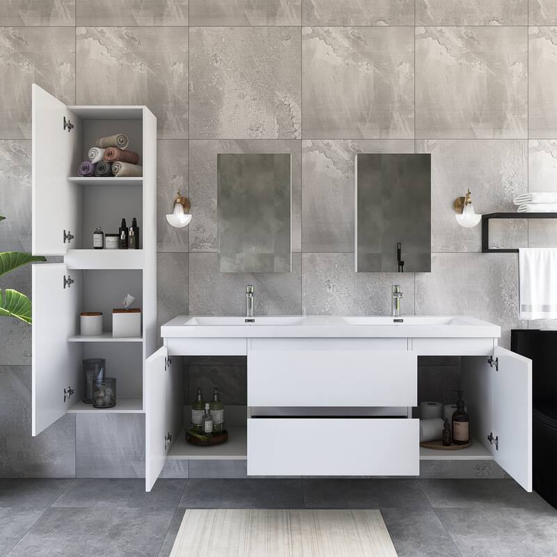 60'' Double Bathroom Vanity Set With Resin Top - 58.5'' x 19.5'' x 22.5''