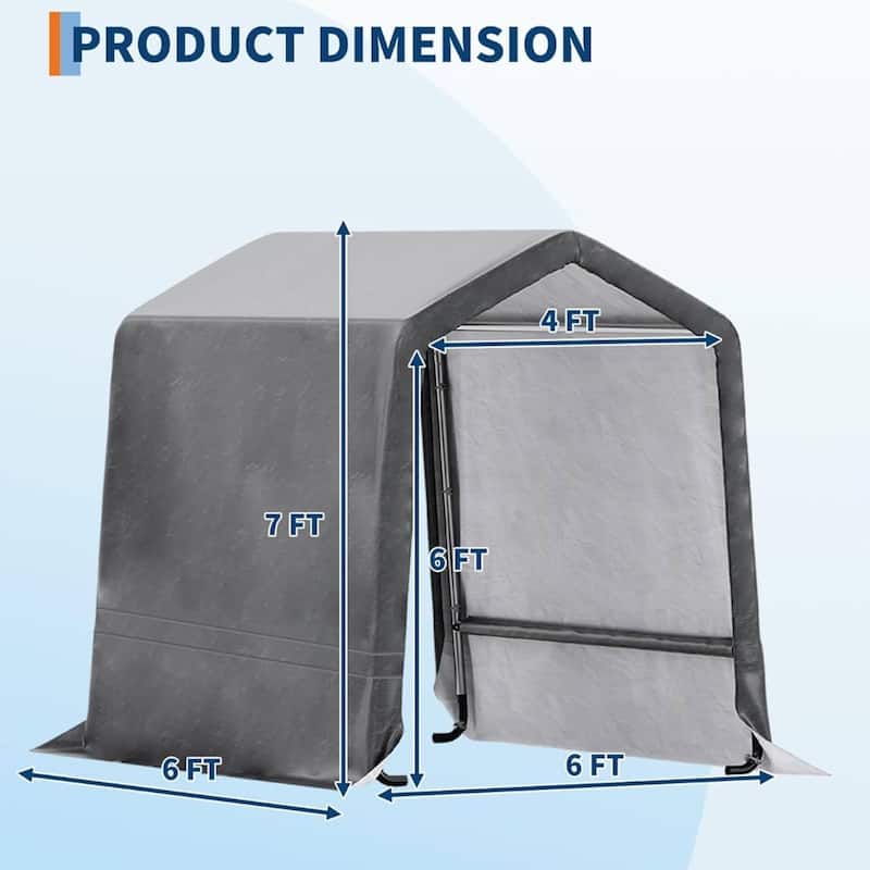 6x6 FT Portable Outdoor Storage Shed, Carport for Motorcycle, Firewood, Garden and Tools - 6X6 Ft