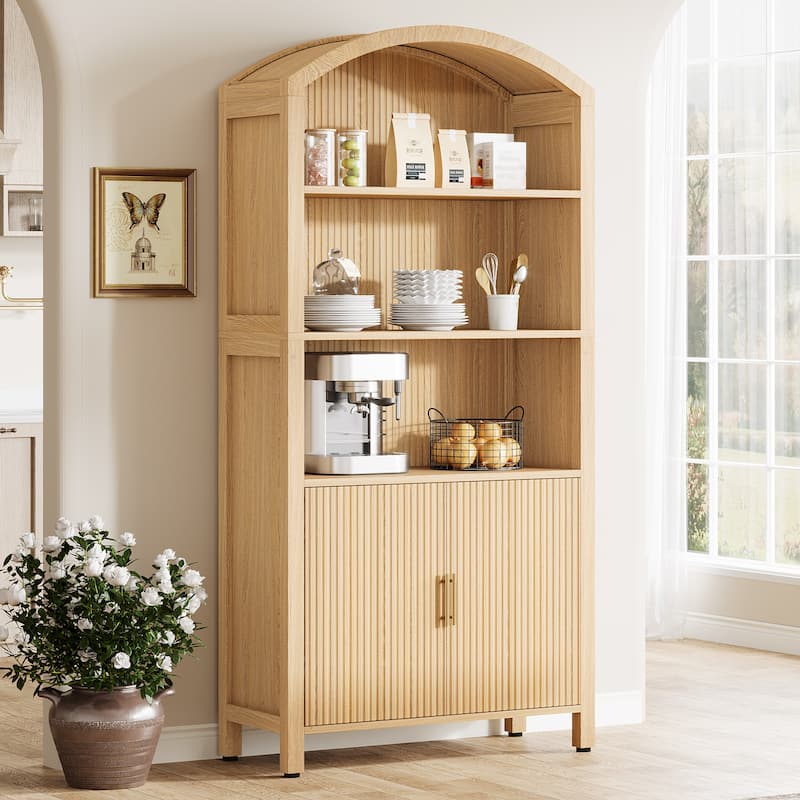 Mid-Century Modern 5-Tier Kitchen Pantry Storage Cabinet with Doors - Natura