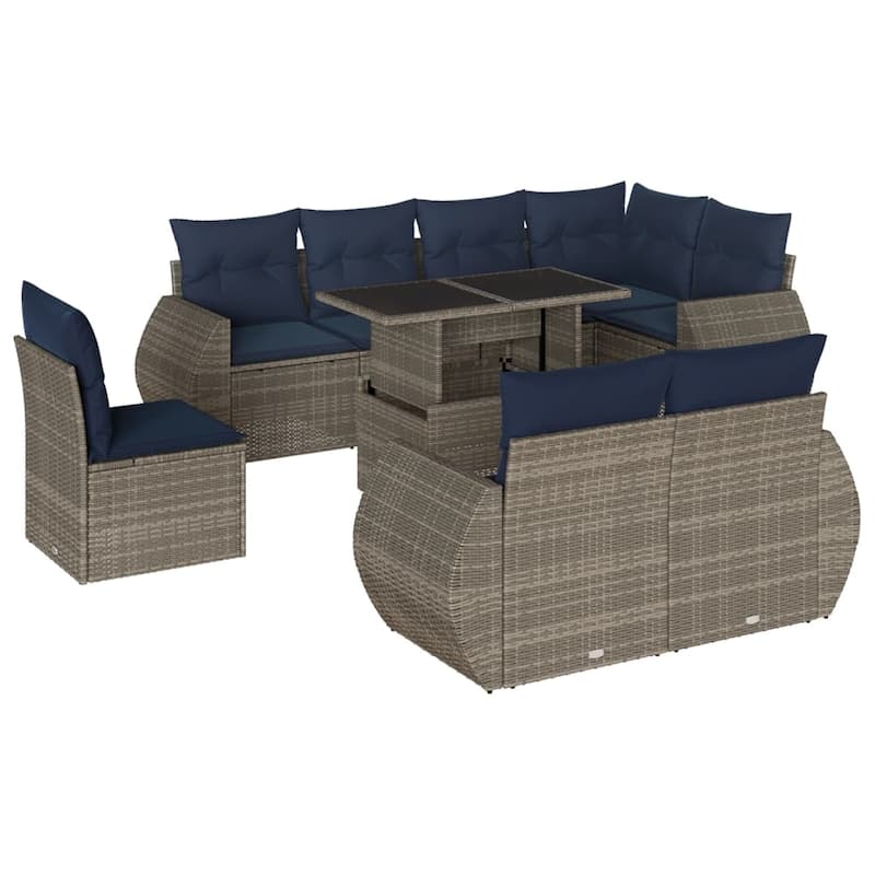 vidaXL Patio Sofa Set with Cushions and Table Outdoor 9 Piece Poly Rattan