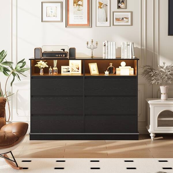 6-Drawer Modern Wide Wood Dresser, Large Chest of Drawers with Wide Top for Bedroom, Closet, Living Room, Hallway - Bed Bath & Beyond - 43986076 6-Drawer Modern Wide Wood Dresser, Large Chest of Drawers with Wide Top for Bedroom, Closet, Living Room, Hallway - Bed Bath & Beyond - 43986076