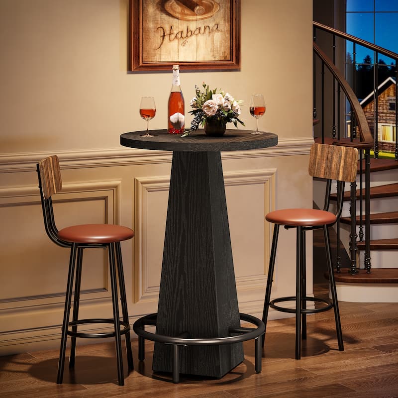 Home Bar Unit, High Round Bar Table with Footrest for Pub, Dining Room, Kitchen - 23.62" L x 23.62" W x 37.4" H