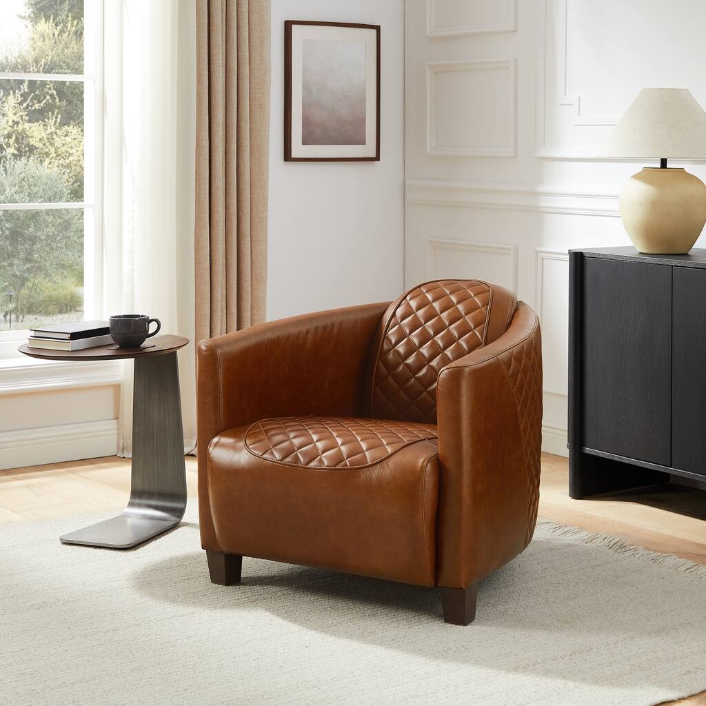 Mid-century and Modern Top Grain Leather Accent Arm Chair