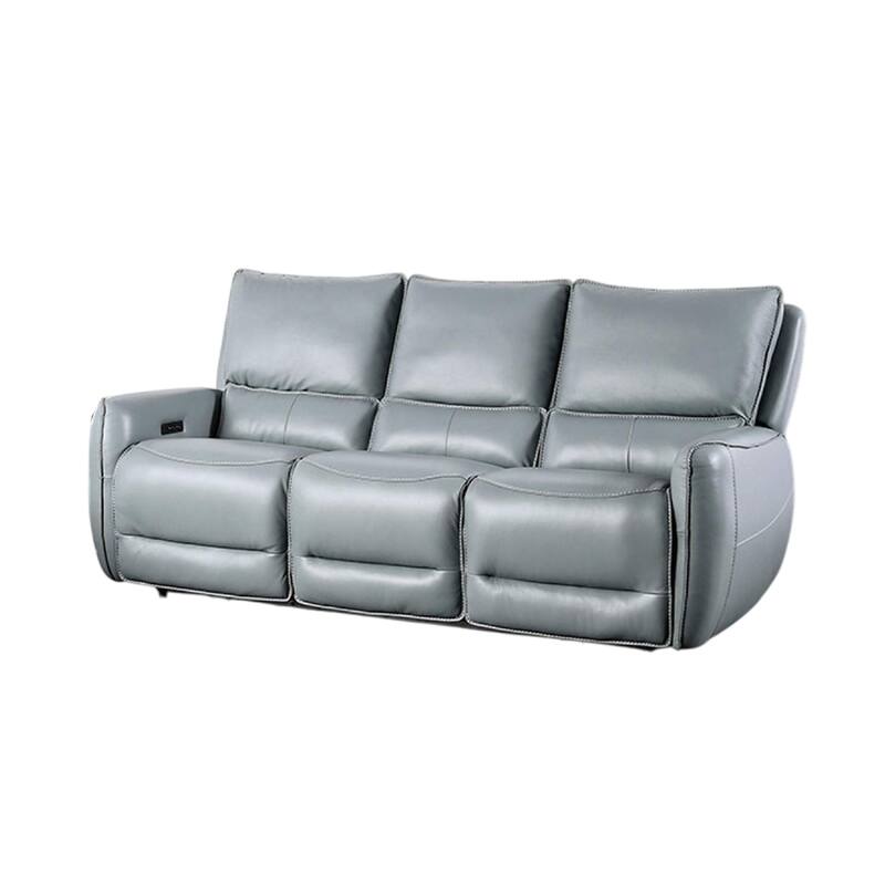 Pono Power Reclining Sofa, Pale Blue Top Grain Leather, 85 Inch, Zero Gravity