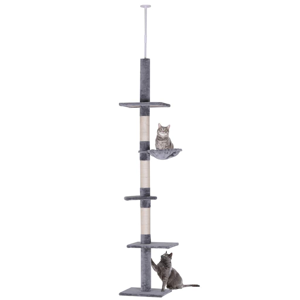 9' Adjustable Height Floor-To-Ceiling Vertical Cat Tree - Grey and White - Gray