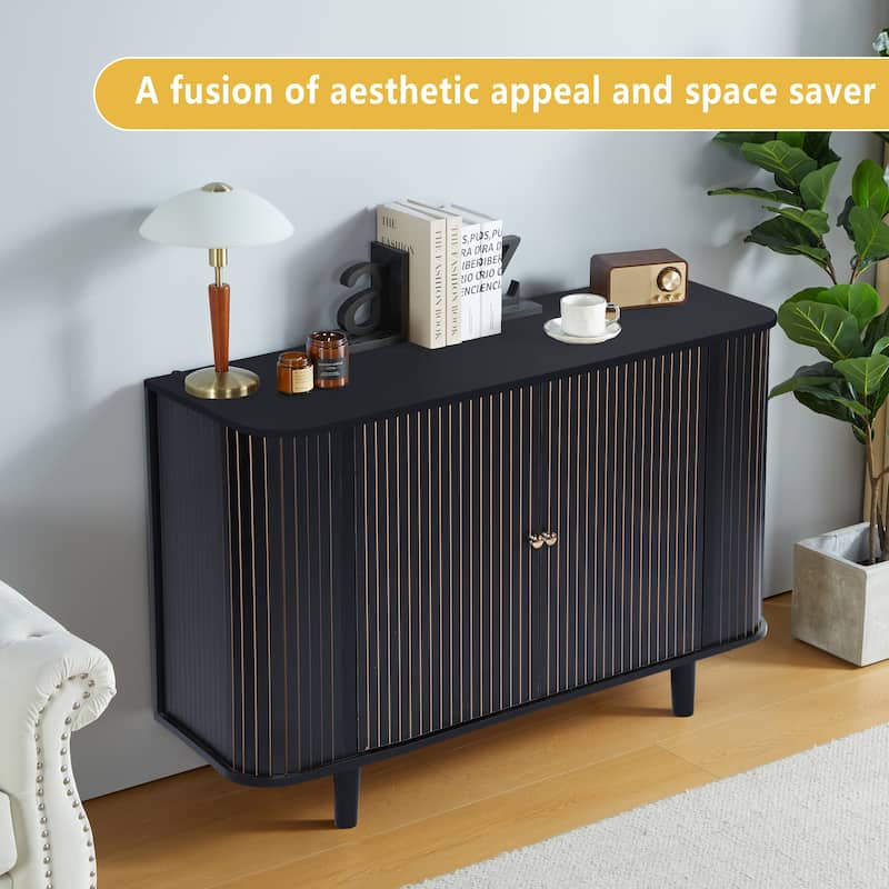 Wooden 47in 2-Door Curved Design Storage Cabinet Sideboard