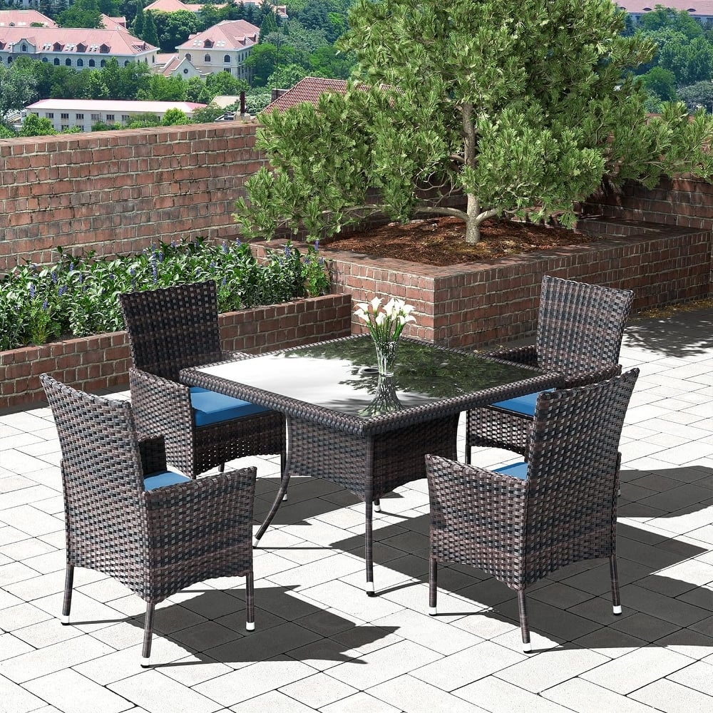 Kullavik Outdoor Dining Set, Rattan Patio Furniture Dining Table & Chairs