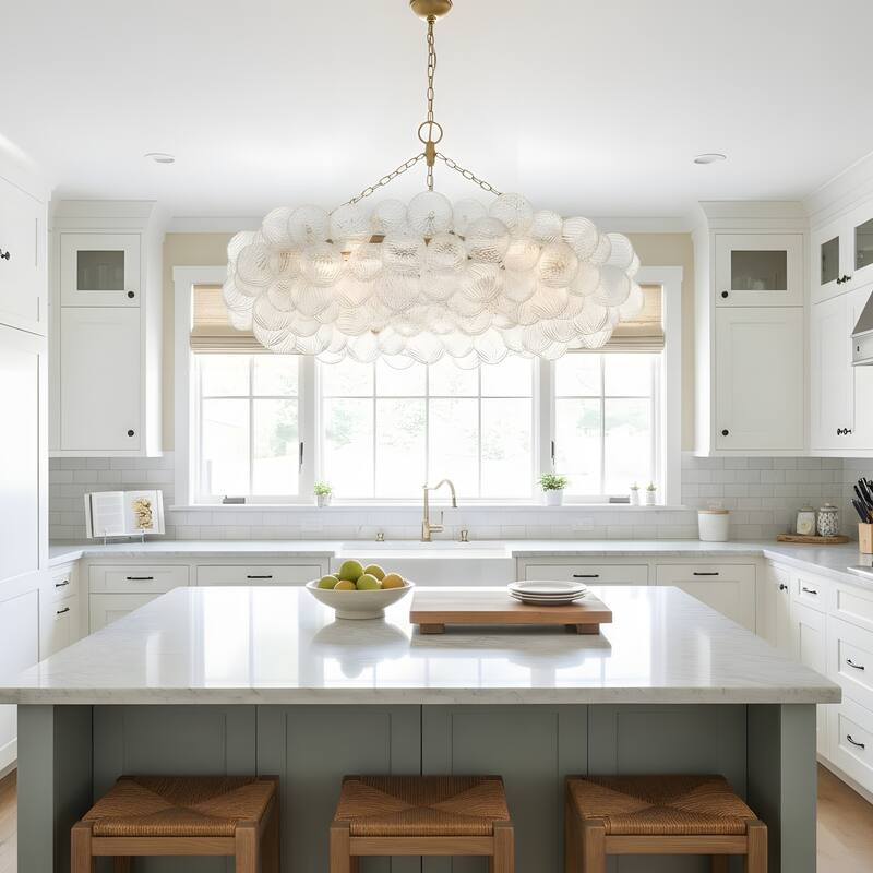 Gold Bubble Ball Chandelier, LED Pendant Light with Glass Globes