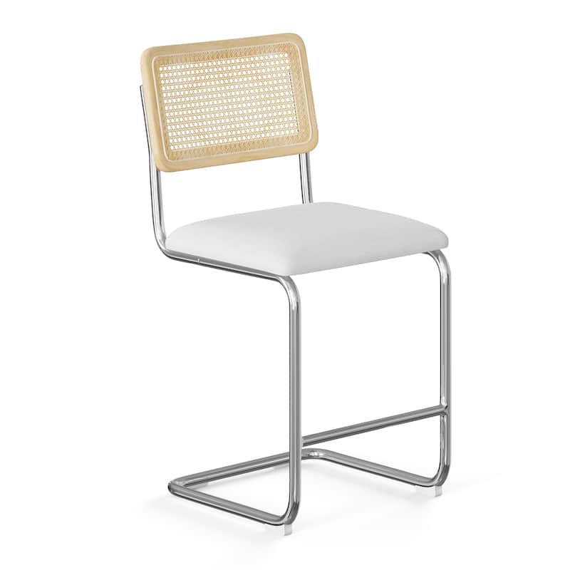 Hayward Cane Back Fabric Counter Height Stool (Set of 2) - Chrome Frame / White Linen Seat