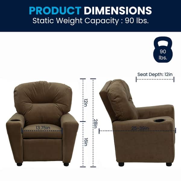 dimension image slide 3 of 4, Contemporary Kids Recliner with Cup Holder