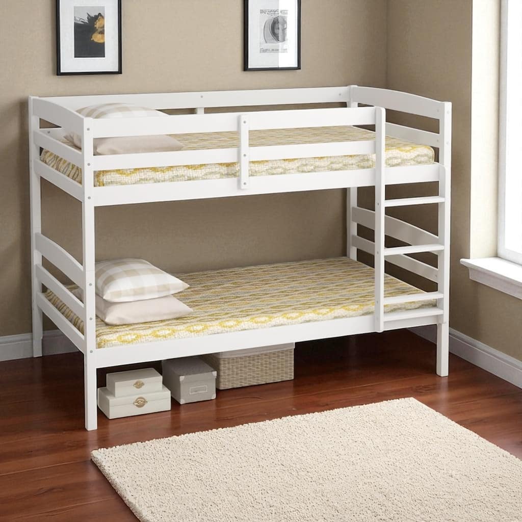 Twin Over Twin Bunk Bed for Kids, Solid Pine Wood Frame with Ladder and Guardrails, Detachable Design, No Box Spring