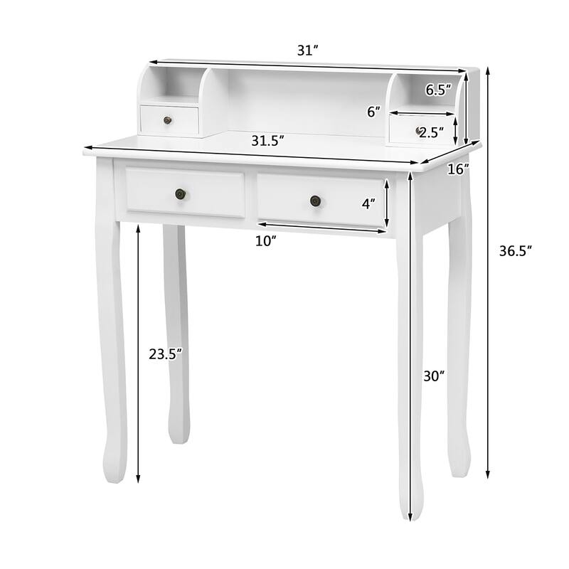Costway Writing Desk Mission White Home Office Computer Desk 4 Drawer