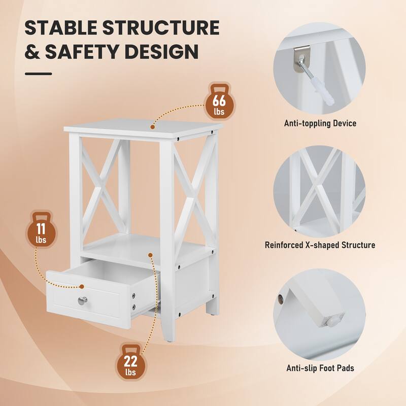 Costway Modern Nightstand with Bottom Drawer Storage Shelf Small Side