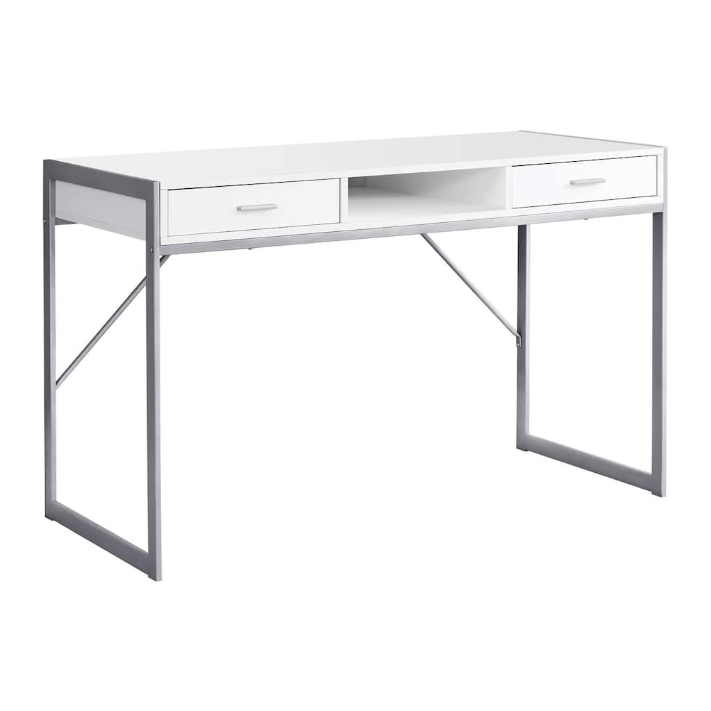 Computer Desk, Home Office, Laptop, Storage Drawers, 48"l, Work, White Laminate, Grey Metal, Contemporary