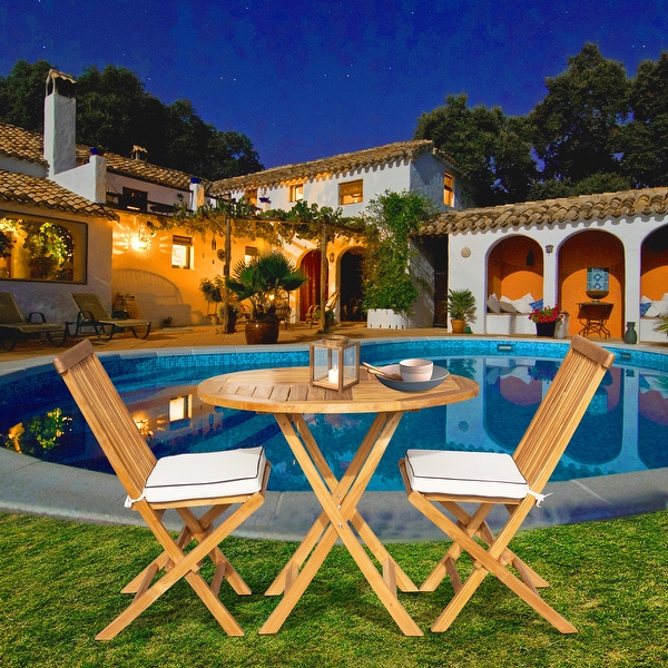 Chic Teak 3 Piece Teak Wood Barcelona Patio Bistro Dining Set 36
