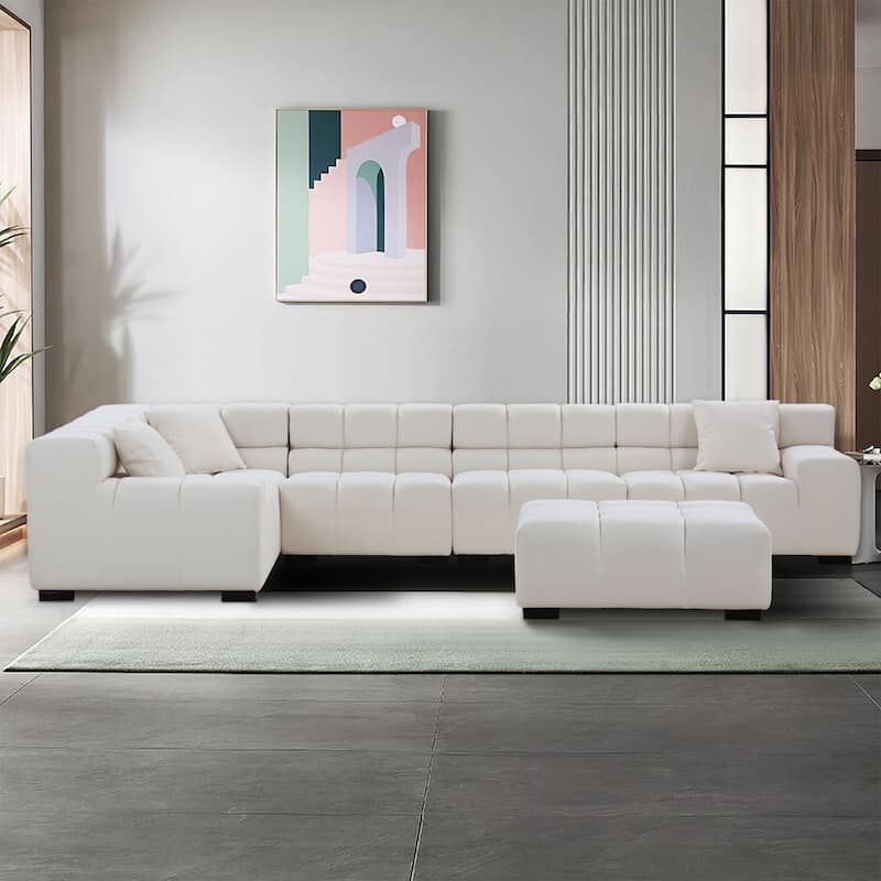 L Shaped Large Upholstered Fabric Couch Sectional Sleeper Sofa with Ottoman