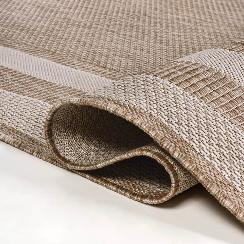 JONATHAN Y Hali Classic 3-Stripe Border Beige/Cream Indoor/Outdoor Area Rug