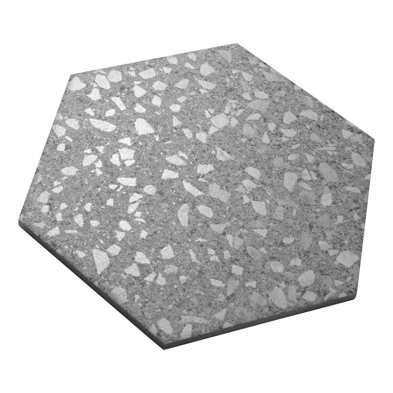 Merola Tile Venice Hex XT Silver 8-5/8" x 9-7/8" Porcelain Floor and Wall Tile