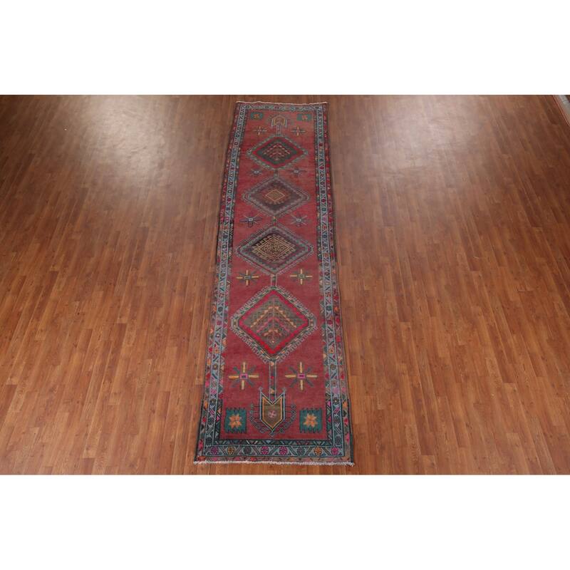 Tribal Ardebil Vintage Persian Runner Rug Handmade Wool Carpet - 3'5" x 12'9"