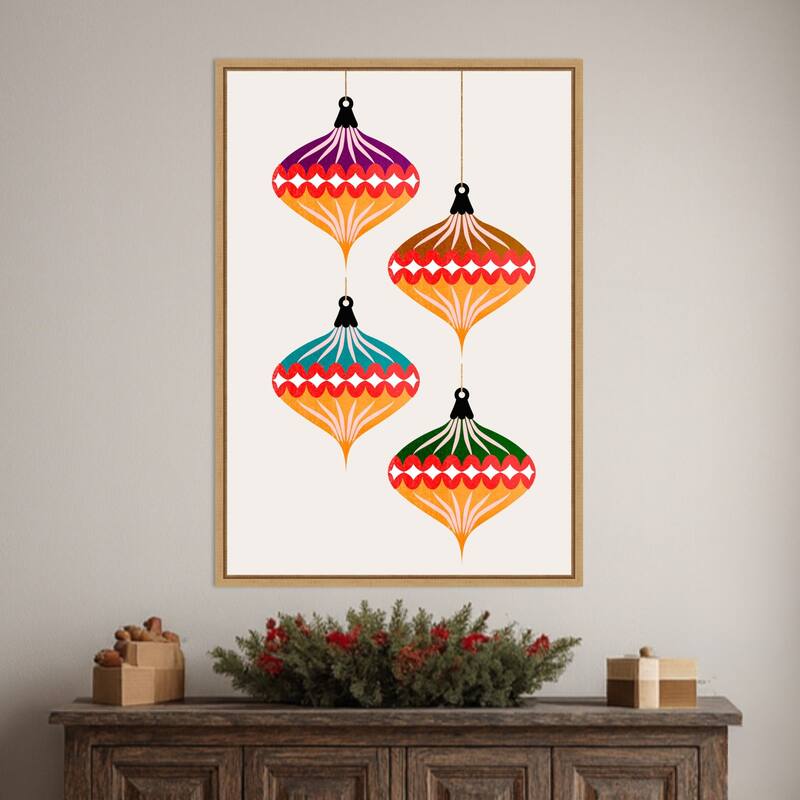 Christmas Balls (vers.3) by Eins Kubistika (23 x 33 in.), Framed Canvas Wall Art Print - Sylvie Natural