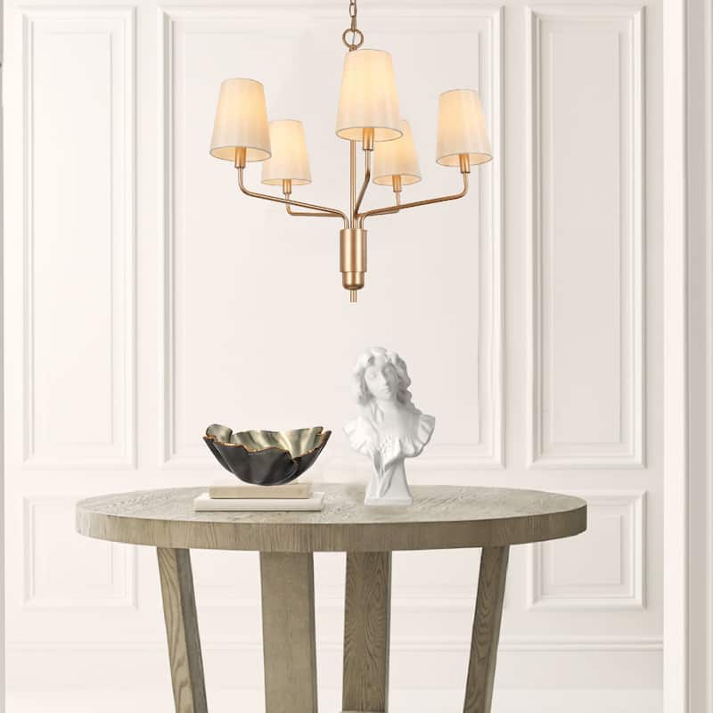 Fabrey Mid-century Modern Glam 5-light Gold Chandelier Fabric Shade Dining Room Lighting