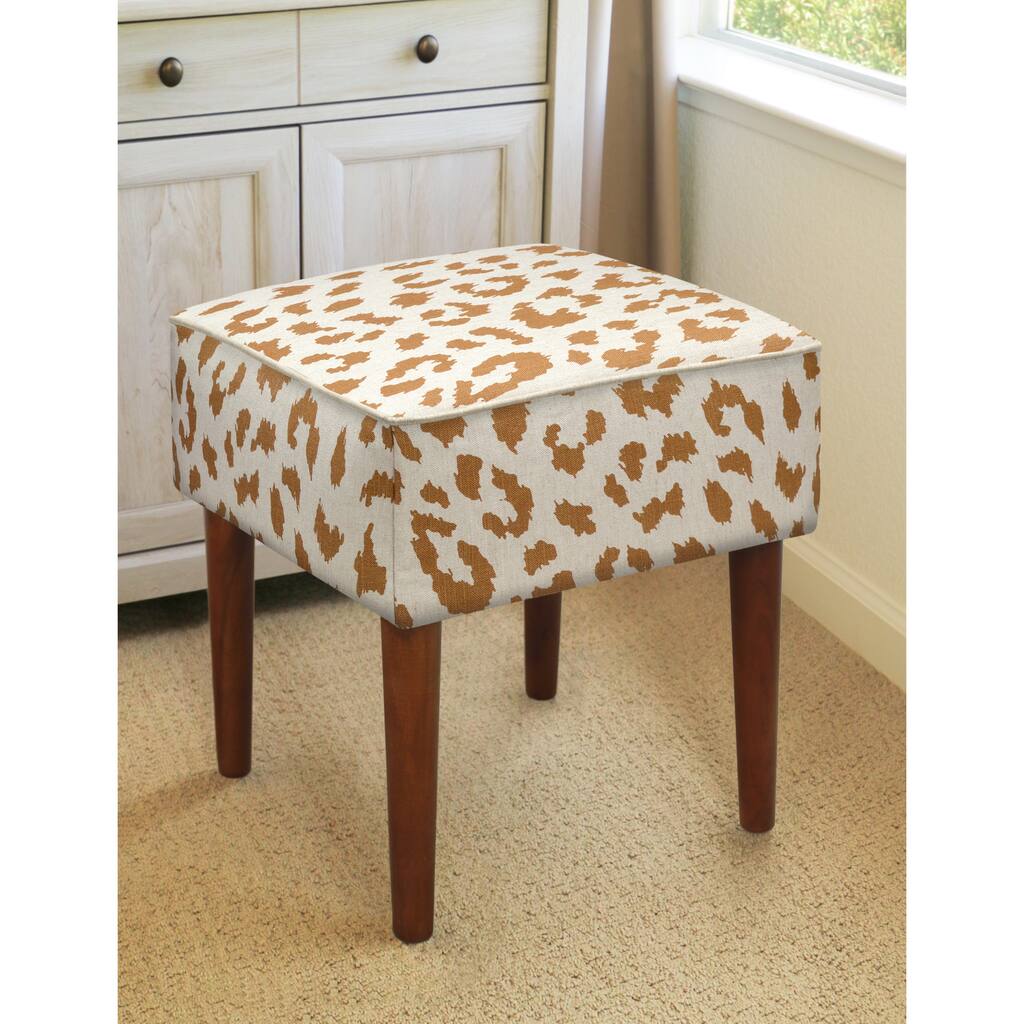 Caramel Linen Leopard Upholstered Modern-style Stool with Wooden Legs