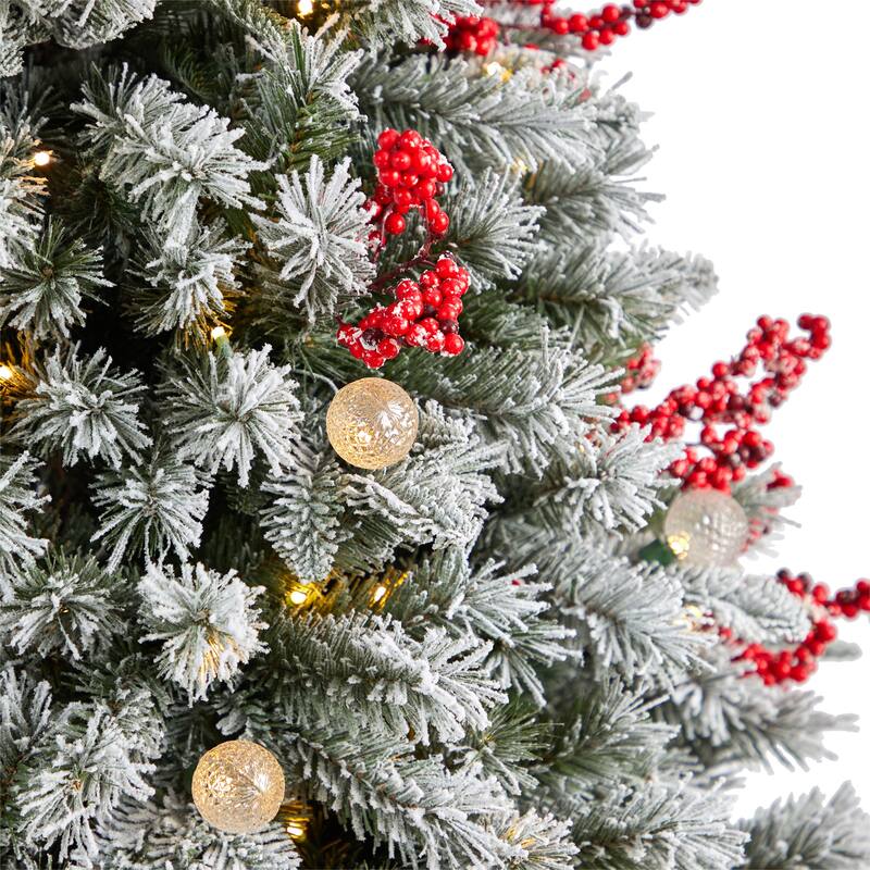 6' Snow Tipped Norwegian Fir Pre-Lit Artificial Christmas Tree with 200 LED Lights, 50 LED Globe Lights