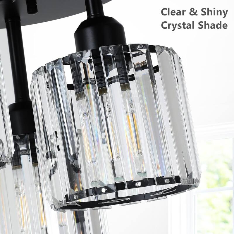 Modern 3-Light Crystal Semi Flush Mount Ceiling Light for Hallway Bedroom Bathroom