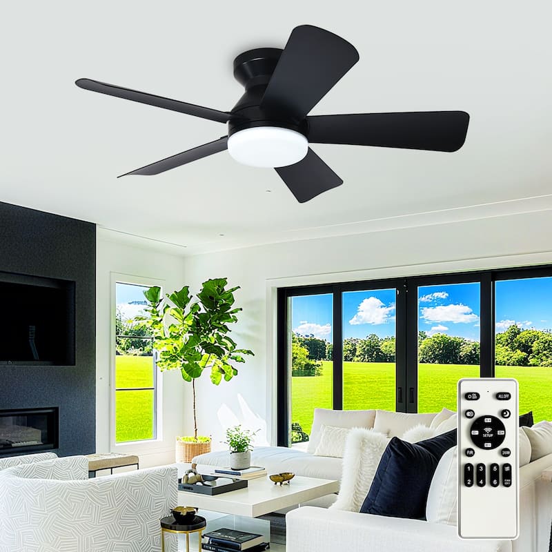 42/35 Inch Low Profile Ceiling Fan with Light: Dimmable, Remote Control, 6-Speed, 5 Blades