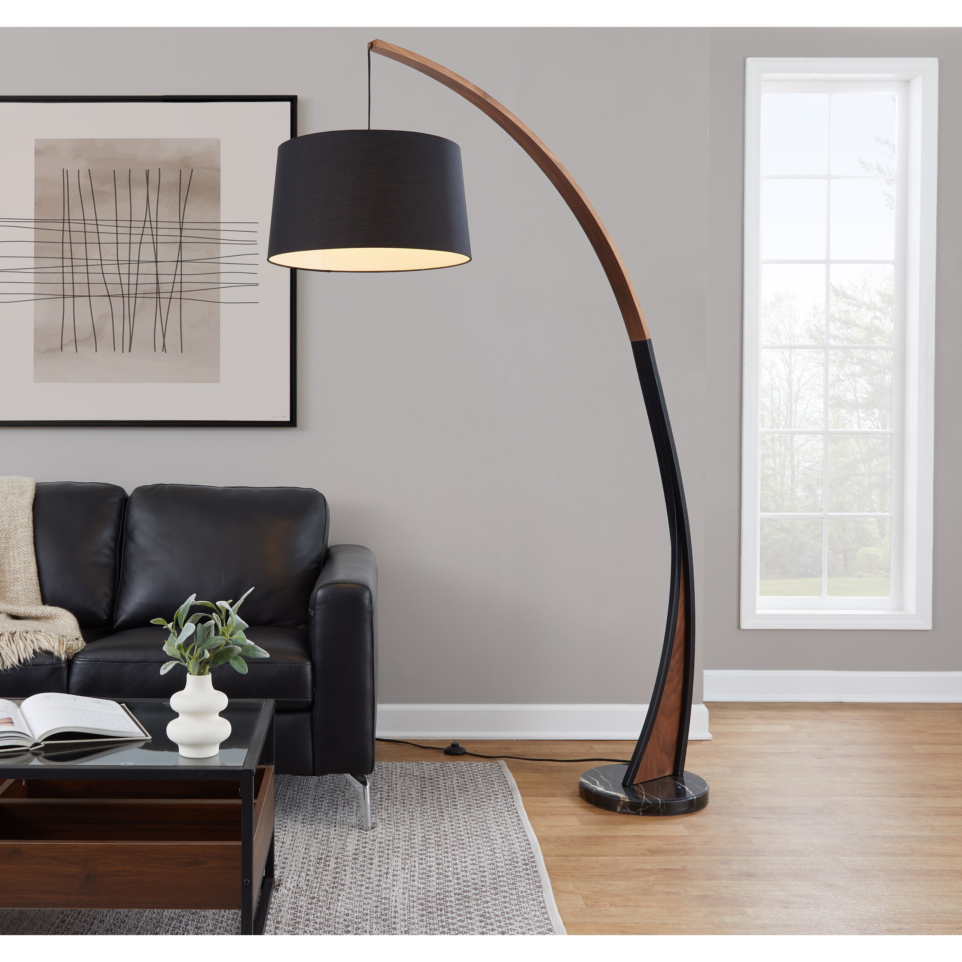 Carson Carrington Farrah Walnut Wood & Marble Floor Lamp - On Sale