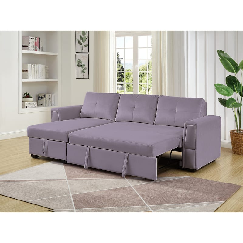 91" Wide Velvet Reversible Sofabed Sectional Sofa & Chaise - 91" Wide