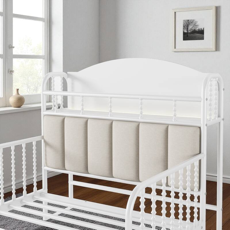 Twin/Full Size Metal Platform Bed with LED Lights and Upholstered Headboard, Kids Bed Frame with Storage Shelf