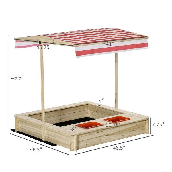 Kids Wooden Sandbox, Covered Children Sand Playset Outdoor, w/ Adjustable Canopy Shade