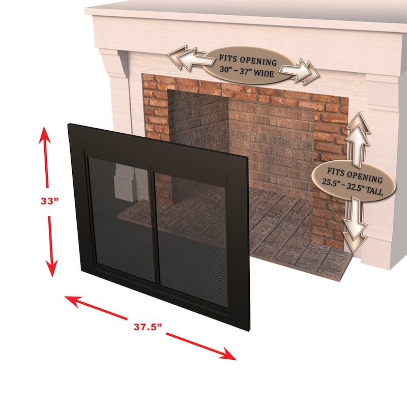 Pleasant Hearth Alsip Fireplace Glass Door Black & Sunlight Nickel