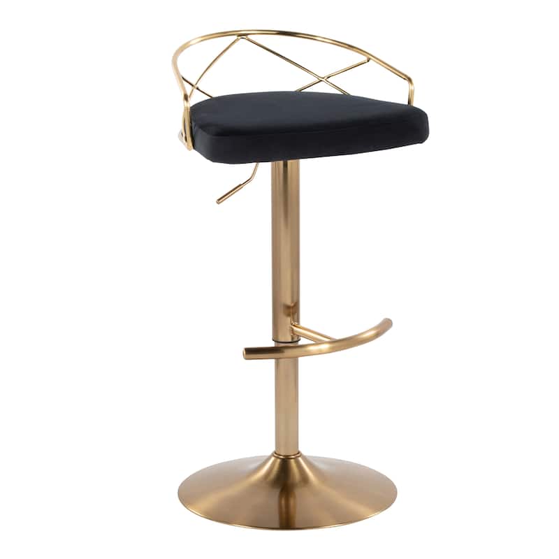 Silver Orchid Charlotte Glam Adjustable Bar Stool (Set of 2) - Black Velvet/Gold Metal