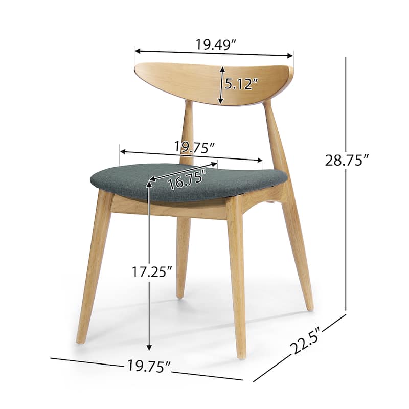 Roomfitters Retro Rubberwood Dining Chairs with Ergonomic Back and Plush Cushions, Set of 2