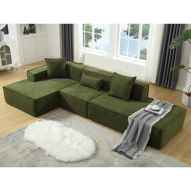 Modern Modular Combination Sofa Set - L-Shaped Italian Minimalist Tofu Block Sofa in Terrycloth Fabric, Left-Hand Facing