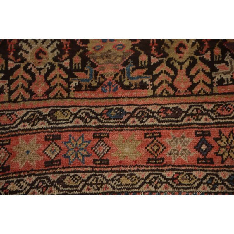 Hand Knotted Oriental 100% Wool Carpet Traditional Floral Brown Malayer Runner Rug - 8' 10'' X 3' 11''