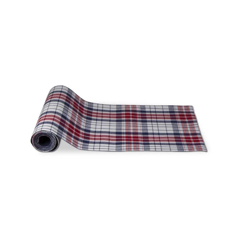 14.5" X 72" Arlo Red White & Blue Plaid Patriotic 4th of July Cotton Table Runner